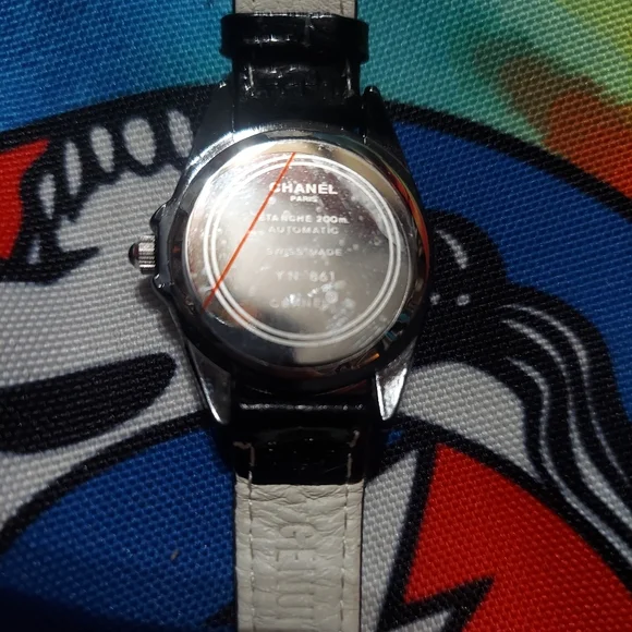 Nwot Chanel J12 Quartz Watch On Black Leather Band. O.g. Sticker On Btm